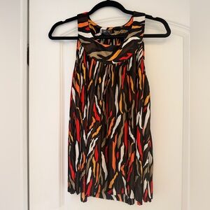 Kenneth Cole Reaction Sleeveless Pleated Blouse - Brown, Red, Orange, Cream